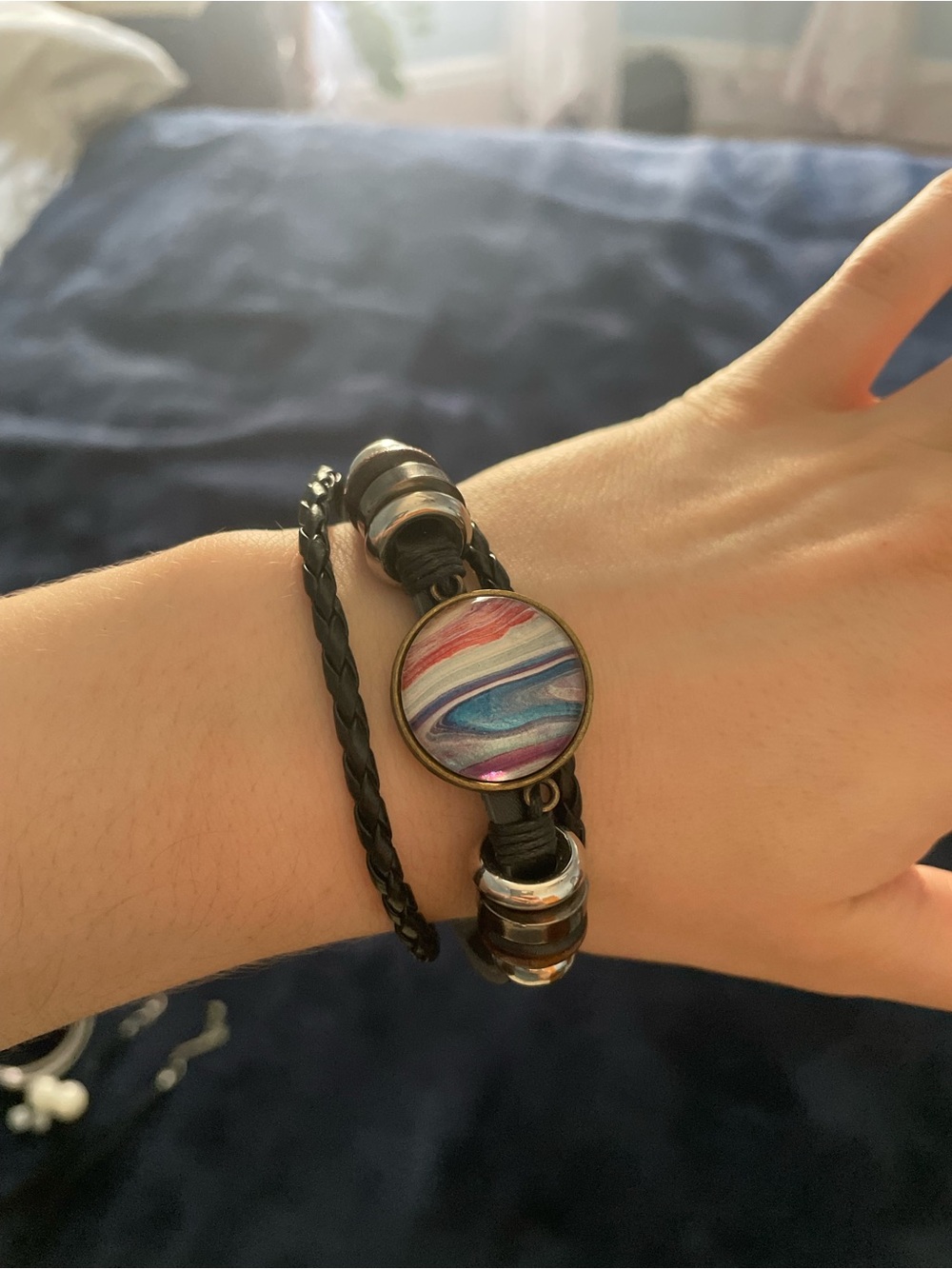 Multicolor Wave Cabochon Leather Wrap Bracelet - Women
